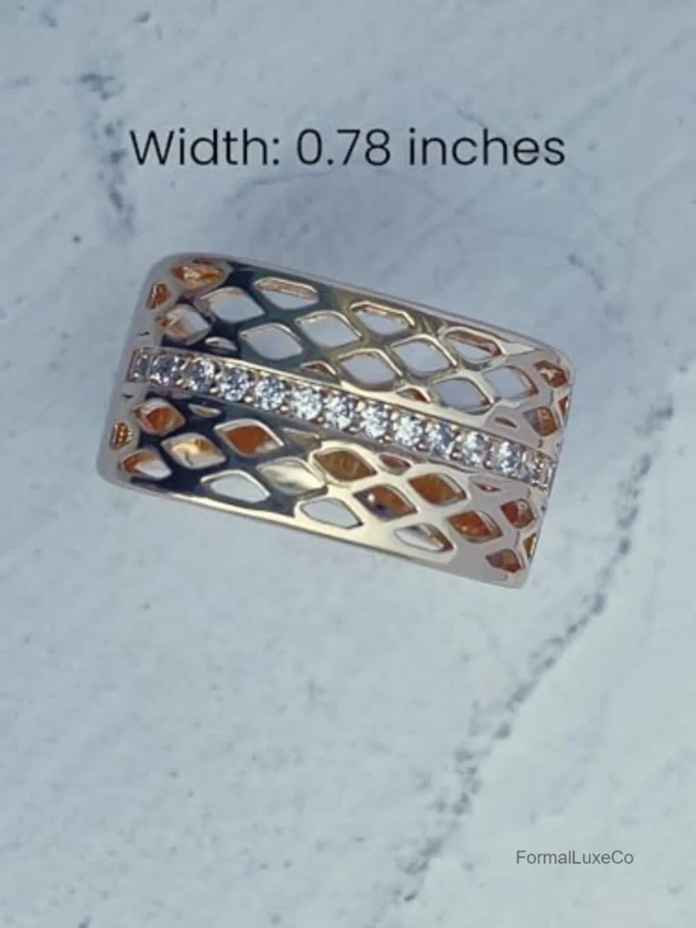 Women's Statement Ring, Gold Plated Wide Band with CZ Stones, Party & Gift